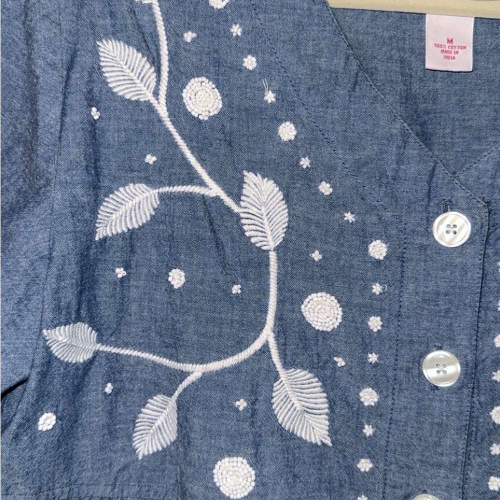 Embroidered Blue Button-Up Dress - Picture 3 of 4